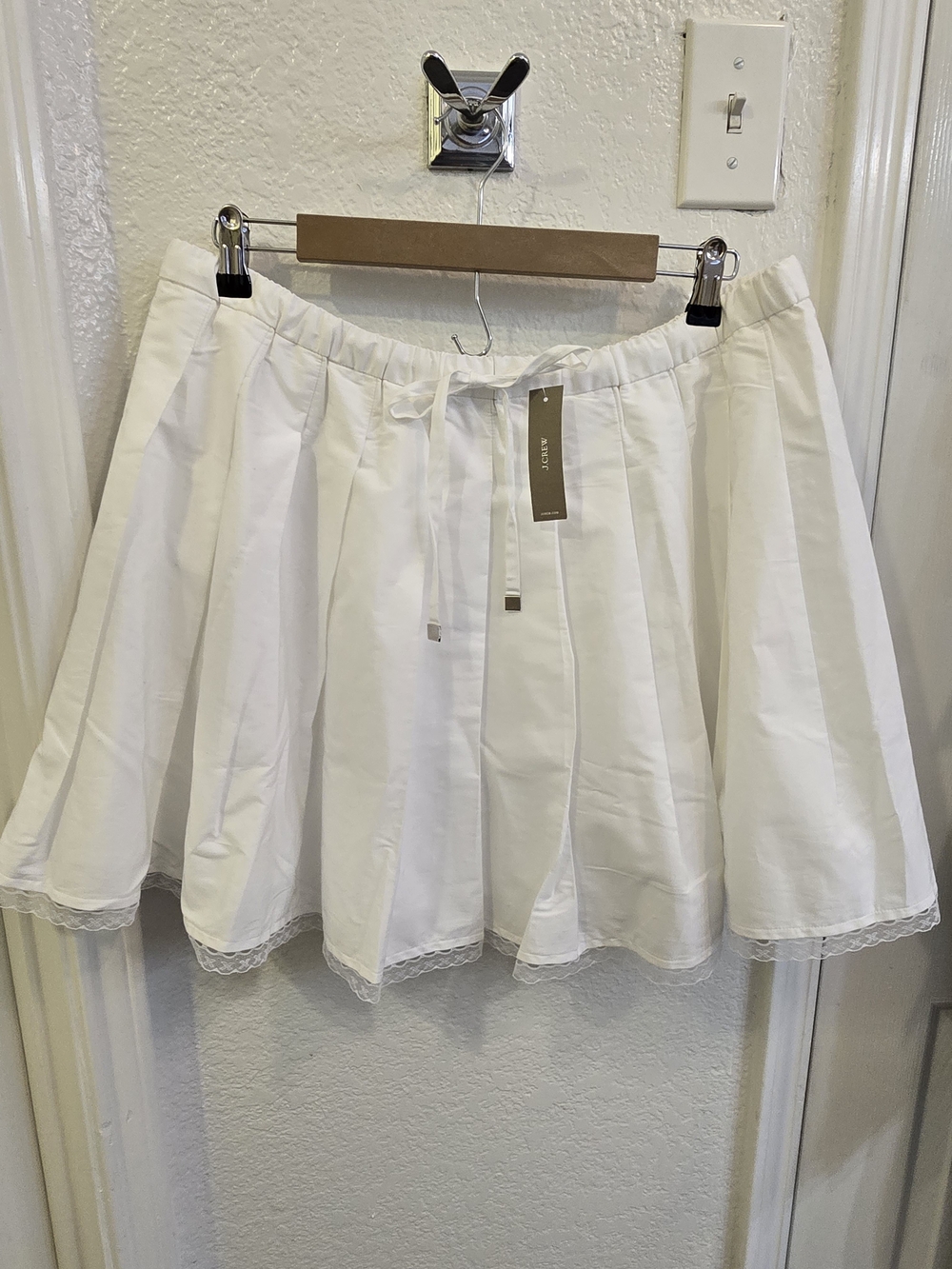 J. Crew White Pleated Mini Skirt with Drawstring Waist